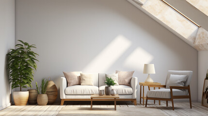 Interior with armchair and plant. Generative AI