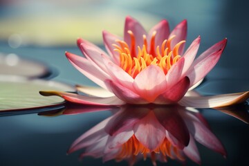 Vibrant flower on serene water - symbolizes purity and vitality. Generative AI