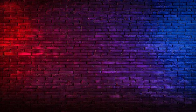 Dark brickwall illuminated with red, blue and purple color tones © CreativeStock