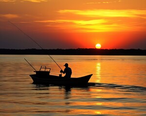The fishing silhouette is sunset fishing.