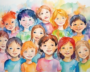 The watercolor children poster is about diversity and poverty.
