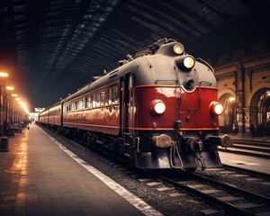 Obraz premium At the station, there is a vintage retro style trn.