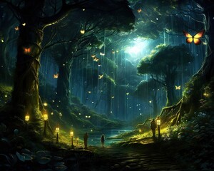 wide panoramic of a fantasy forest.