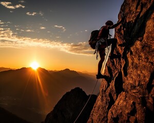Fototapeta premium picture of mountian climbing in a beautiful sunset.