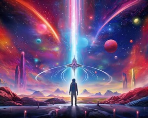 Journey to the Unknown is a Futuristic Space Adventure. - obrazy, fototapety, plakaty