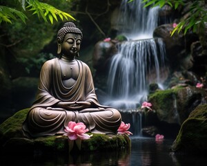 scene of profound tranquility and enlightenment as a Buddha.