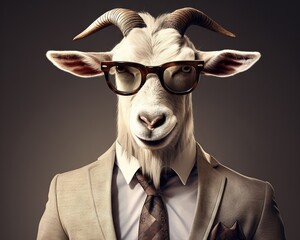 Goat dressed in an elegant modern suit with a nice tie - obrazy, fototapety, plakaty