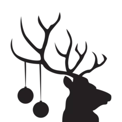 Fototapeten Black sillhouette of deer head with christmas tree toys on horns. Vector © YanaBerezh