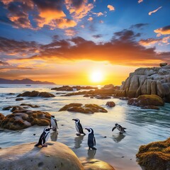 Cape Town Penguin Island in South Africa - obrazy, fototapety, plakaty