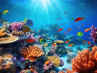 Obraz na płótnie Canvas Underwater Scene With Coral Reef