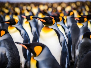 King penguin colony. Many birds together, in Falkland Islands. Wildlife scene from nature. Animal behaviour in Antarctica. Penguin