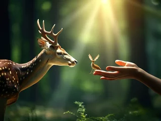 Foto op Aluminium Concept Nature reserve conserve Wildlife reserve tiger Deer Global warming Food Loaf Ecology hands protecting the wild and © Nipon