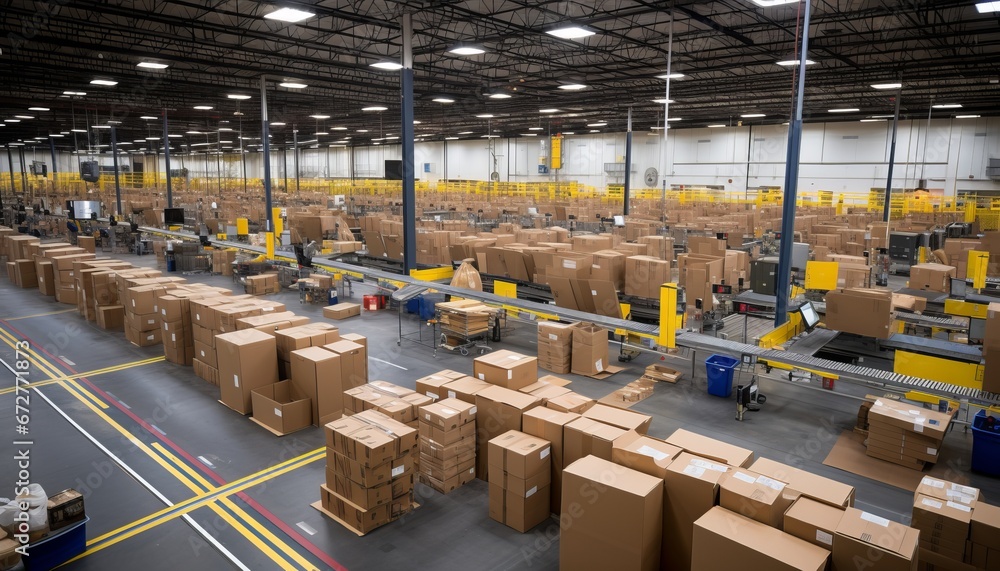Poster efficient conveyor system smoothly transporting cardboard packages in dynamic warehouse