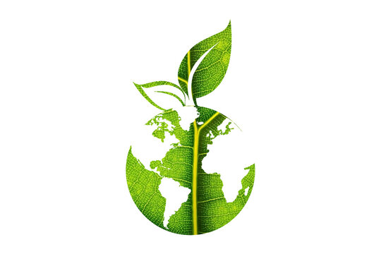 Green earth planet concept, icon, world ecology, nature global protect, logo eco environment, globe with leafs, thin line simple web symbol on white background.