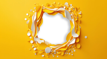 round hole cut from paper on yellow background. Center with transparent background - obrazy, fototapety, plakaty