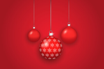Red Christmas balls with snowflakes. New Year background