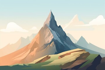 Illustration of a majestic mountain and an enormous hill against a clear sky. Generative AI