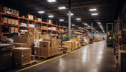 Vibrant warehouse fulfillment center with seamless package flow on automated conveyor belt