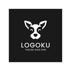 Happy dog logo with clean and simple design, minimalist logogram