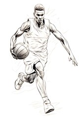 basketball player in black and white line art sketch illustration