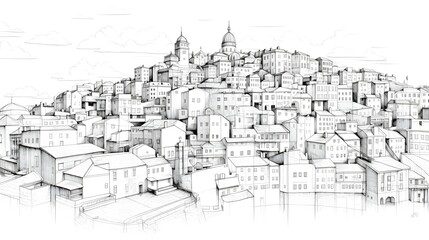 city sky view line art illustraion
