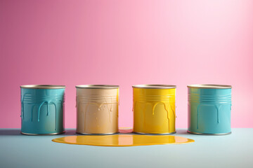 Four containers with pastel paint with space for logos or text.generative ai
 - obrazy, fototapety, plakaty