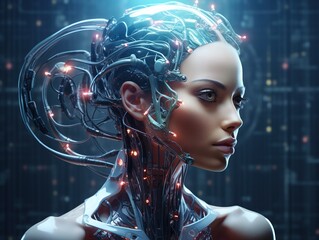 3D heart in 3D cyborg head