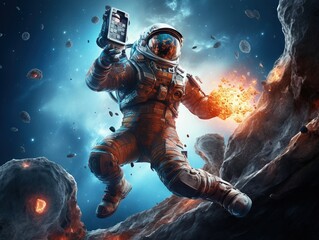 Fototapeta na wymiar Arcade gamer astronaut