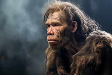 close up portrait of a neanderthal man caveman - obrazy, fototapety, plakaty