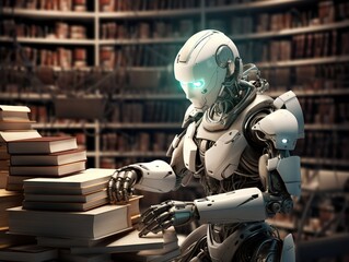 Fototapeta premium Robot with books
