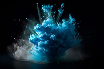 A burst of blue powder in an explosion on a see-through background. Generative AI - obrazy, fototapety, plakaty