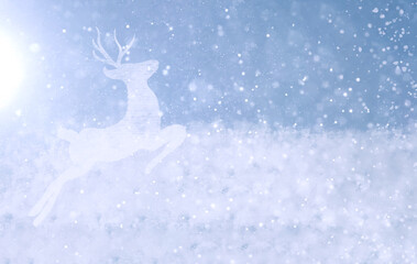 Obraz na płótnie Canvas Illustration. Christmas card with deer on night background.