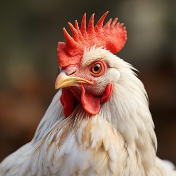 Majestic ecological chicken grazing at domestic farm with factory chickens in high quality image