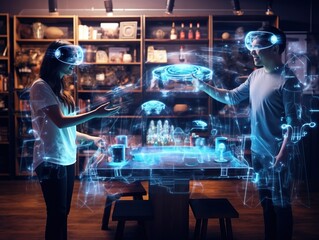 Fototapeta na wymiar Third Party Hologram Futuristic Interface Augmented Virtual Reality