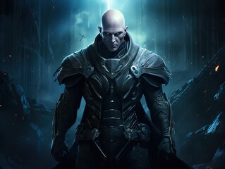 Fototapeta premium Strong Bald Futuristic Sci-Fi