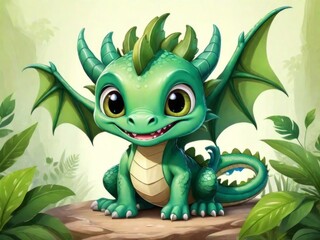 Naklejka premium cute green wooden dragon. Symbol of the new year 2024