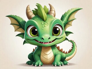 Obraz premium cute green wooden dragon on a white background. Symbol of the new year 2024