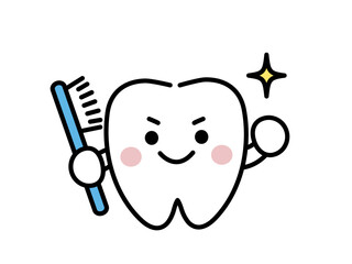 歯磨きをする歯のキャラクターのイラスト