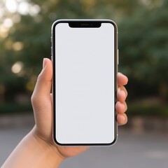Mobile phone blank white screen cut clipping out hand holding the phone white screen human hand