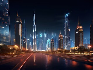 Fototapeta na wymiar Dubai downtown night scene