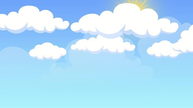 Animated cartoon of a sunny day with shining sun, 4k animation video background