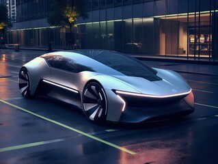 Electric vehicle changing on street parking with graphical user interface Future EV car concept