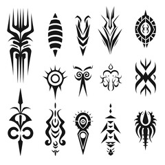 set of tribal tattoo black and white illustration - obrazy, fototapety, plakaty