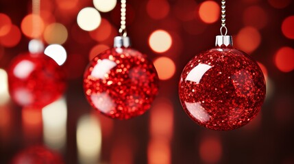 Fototapeta premium Festive and bright christmas postcard background with shimmering decorations and holiday elements