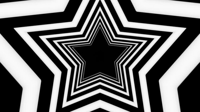 Black and white optical illusion star tunnel animation background