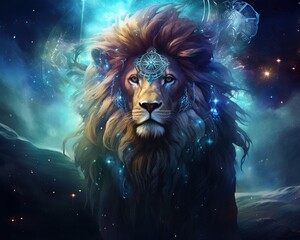 Lion Quantum physicist unraveling the fabric of reality - obrazy, fototapety, plakaty