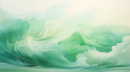 Fototapeta na wymiar Abstract background with green waves and landscape painting