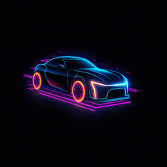 Naklejka premium Futuristic Neon Car Icon: Clean, Minimalistic Cyberpunk Design