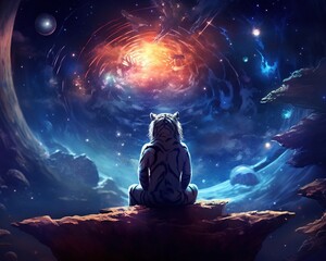Tiger Deep space philosopher contemplating cosmic existence