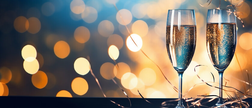 Double wine glass background image Drink to celebrate Christmas and New Year's Eve. Along with happiness every day. Generative AI
